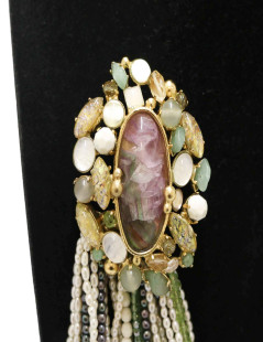 CHANEL pearls and stones chatelaine brooch