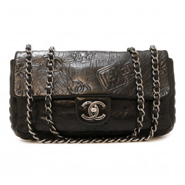 Sac CHANEL cuir embossé noir