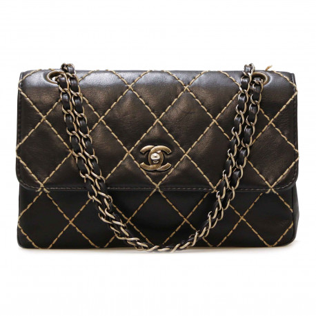 Sac CHANEL noir coutures beige