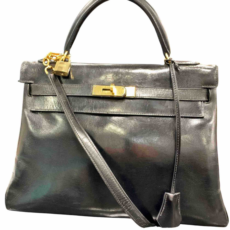 HERMES vintage Kelly 32 bag in black box leather - VALOIS VINTAGE PARIS
