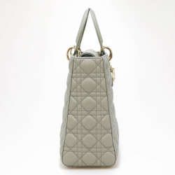 Sac Lady D CHRISTIAN DIOR cuir gris GM