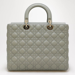 Sac Lady D CHRISTIAN DIOR cuir gris GM