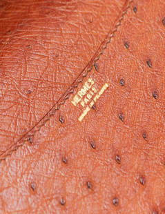 HERMES cognac ostrich leather datebook cover