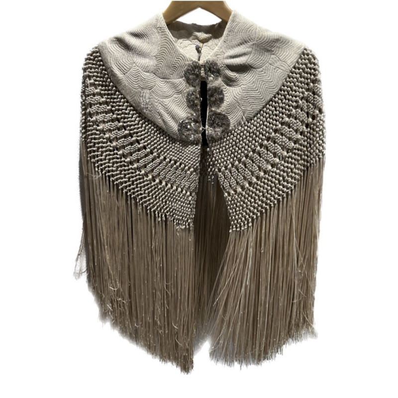 Poncho à franges beige