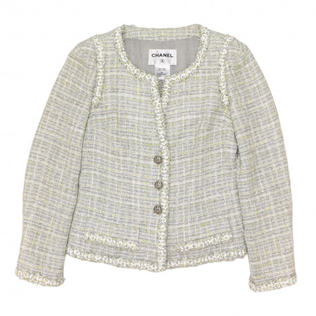 Veste CHANEL tweed vert et gris T38