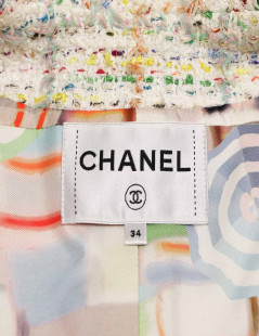 Veste longue CHANEL tweed multicolore t34