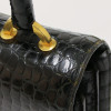 HERMES Ring bag black Porosus crocodile 