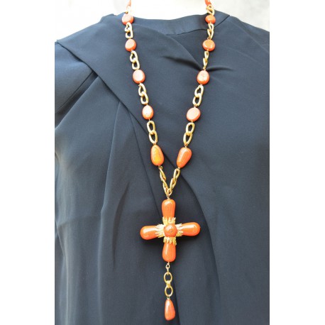 Collier Croix orange MARGUERITE DE VALOIS