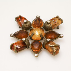 Broche  cachochons ambre cristal topaze