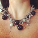 Necklace CHANEL chains ruthenium, pearls and CC