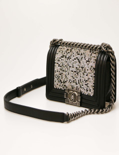 Sac CHANEL Boy en cuir noir et strass