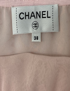 Jupe dentelle CHANEL T 38 rose pâle