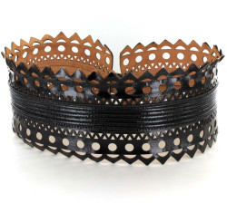 ceinture ALAIA  cuir dentelle noir verni