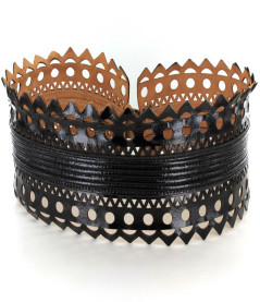 ceinture ALAIA  cuir dentelle noir verni