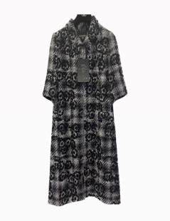 Robe manteau CHANEL en tweed noir et gris