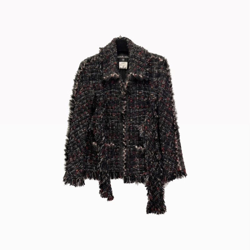 Veste CHANEL T40 tweed noir et rouge