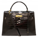 Kelly Sellier 32 HERMES porosus noir Vintage