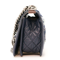 Sac CHANEL Enchained Boy tweed bleu