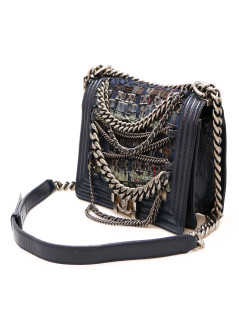 Sac CHANEL Enchained Boy tweed bleu