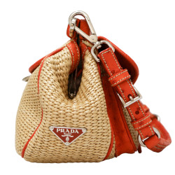 Sac PRADA paille autruche corail