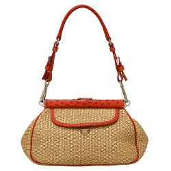 Sac PRADA paille autruche corail