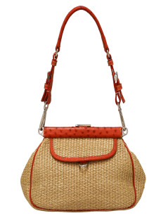 Sac PRADA paille autruche corail