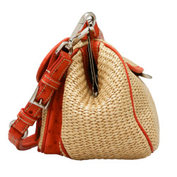 Sac PRADA paille autruche corail