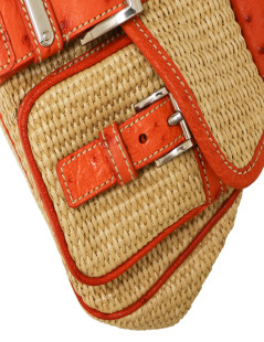 Sac PRADA paille autruche corail