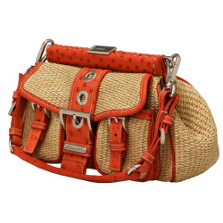 Sac PRADA paille autruche corail