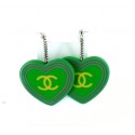 CHANEL green heart ear studs