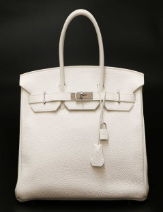 Birkin 35 HERMES taurillon Clémence blanc