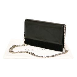 CHRISTIAN DIOR patent semi-mat black leather clutch bag