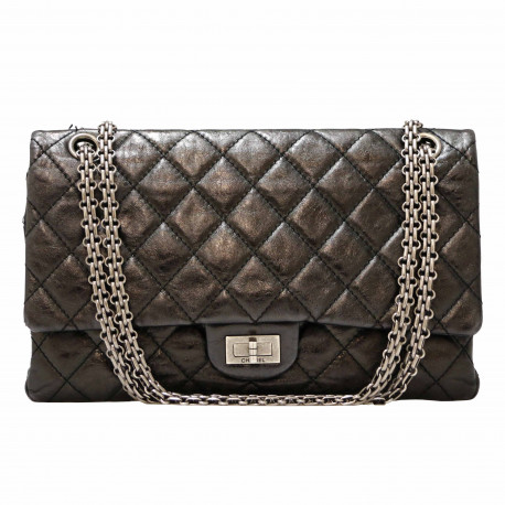 Sac 2.55 CHANEL cuir vieilli semi verni noir