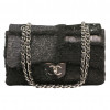 Jumbo CHANEL tweed soie cuir noir