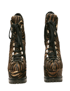 ALAIA zebra print colt wedge boots, size 37