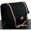 Sac 2.55 CHANEL satin noir chaîne dorée