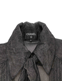 CHANEL T38 veil blouse with floppy tie