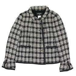 Veste T 48 CHANEL tweed fils d'or argent