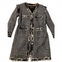 Veste longue CHANEL tweed noir et argent t34