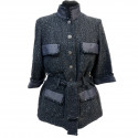 Veste CHANEL t42 tweed et denim bleu