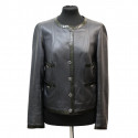 Veste cuir CHANEL T40 bleu bordures noires