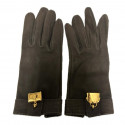 Gants HERMES daim marron bijoux dorés