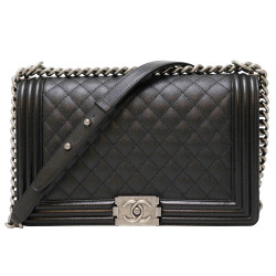 Sac Boy CHANEL cuir grainé noir