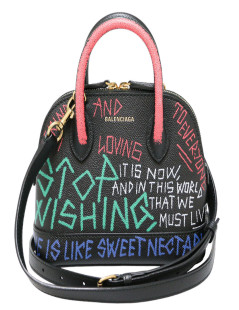 BALENCIAGA  XXS grained leather graffiti Ville bag