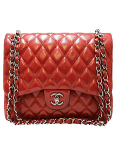  CHANEL red quilted lambskin Jumbo bag