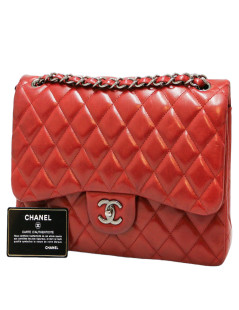  CHANEL red quilted lambskin Jumbo bag