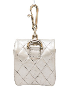 CHANEL silver leather mini charm bag