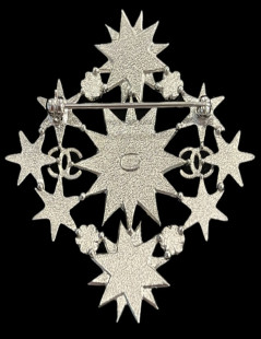 Chanel Starry Brooch Silver Metal and Crystals