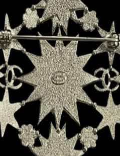 Chanel Starry Brooch Silver Metal and Crystals