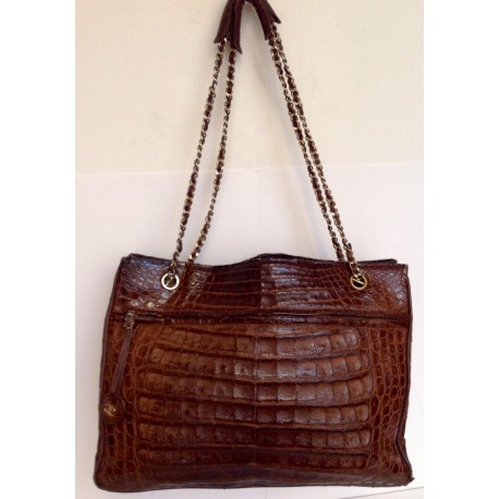 sac CHANEL, crocodile marron vintage